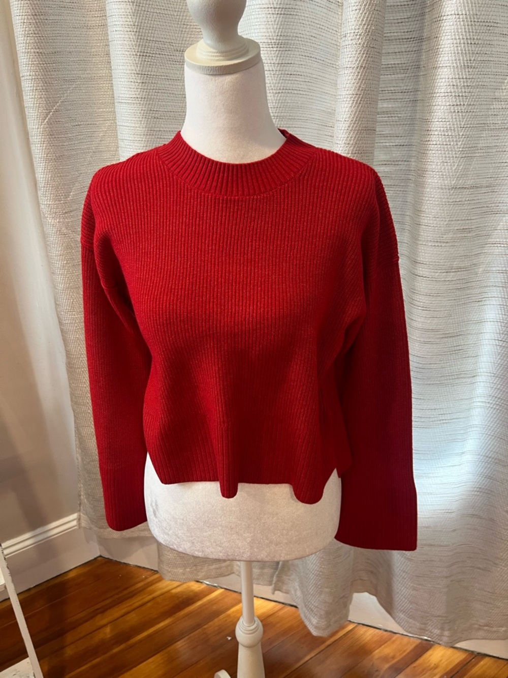 Red Ribbed Crewneck Sweater - Women
